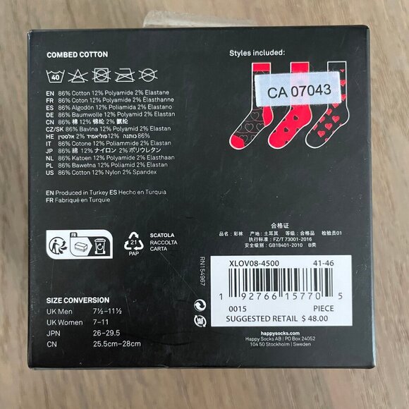 Happy Socks Heart Box Crew Socks Gift Set 3 Pairs Black & Red Sz OS Unisex NWT - Picture 4 of 7